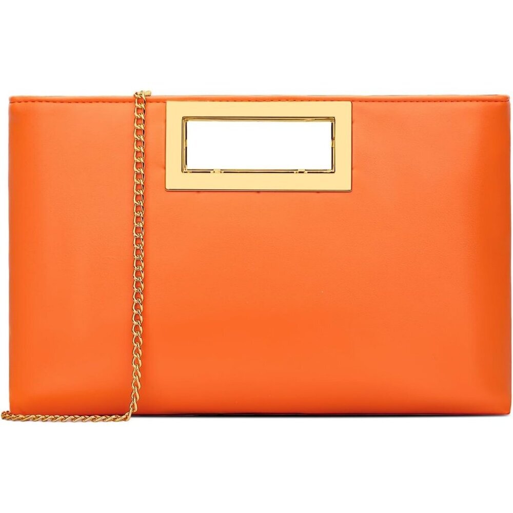Women’s Orange Leather Imported Magnetic Evening Purse Hand Bags